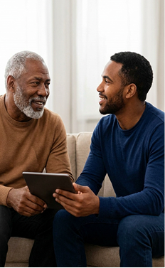 Two men discussing health support